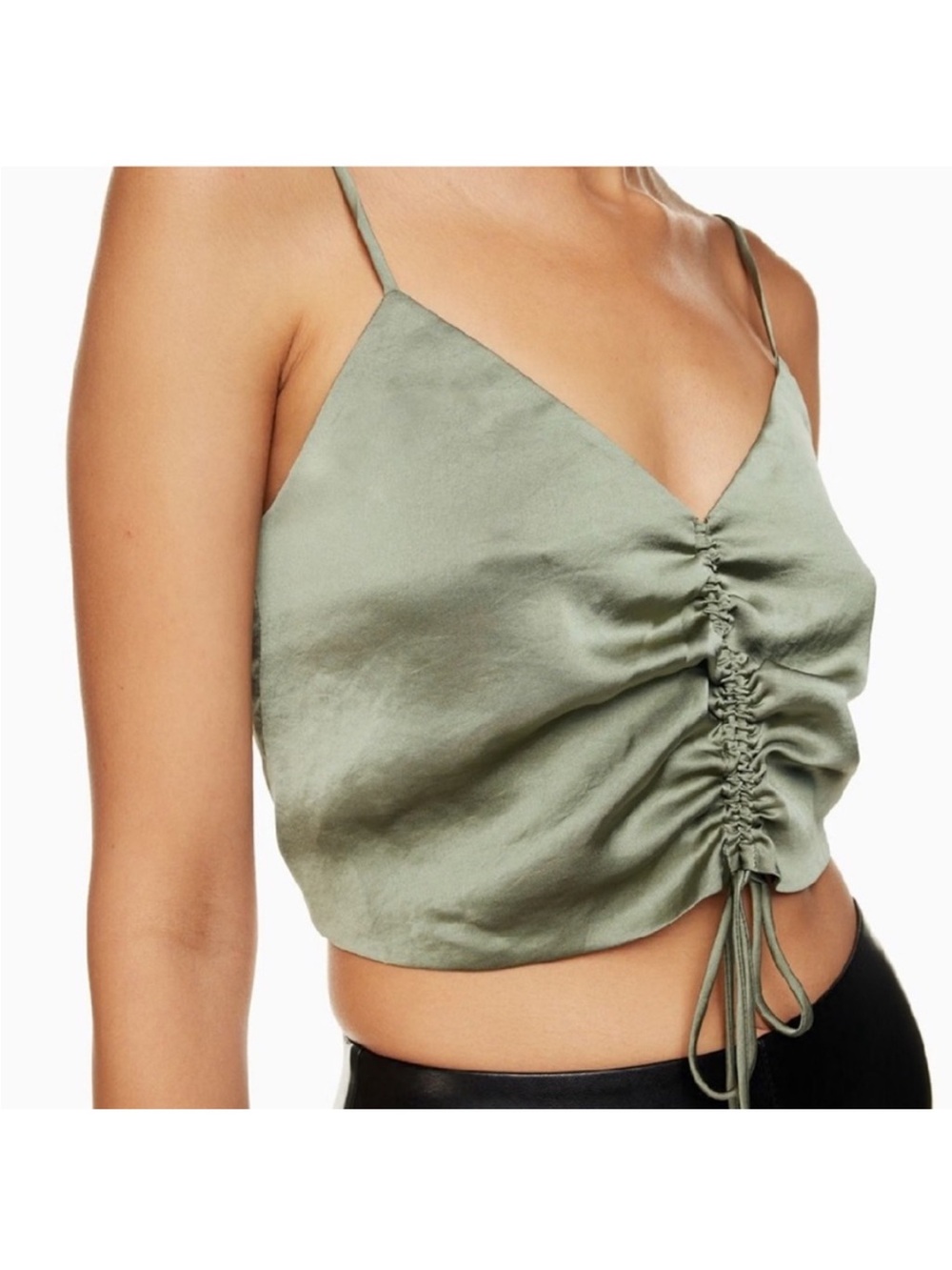 Wilfred Sage Green Satin Ruched Drawstring Cami